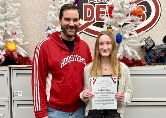 Freshman Isabelle Vlcek receives the Student of the Month award. 