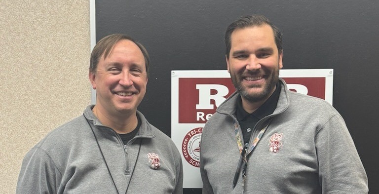 Mr. Becker poses with Mr. Goeringer after receiving the January P.R.I.D.E. in Action award. 