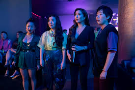 Joy Ride is a comedy film released in 2023. Left to right, Kat, Lolo, Audrey, and Deadeye in a nightclub in Beijing for business meeting. It is available on Netflix. 